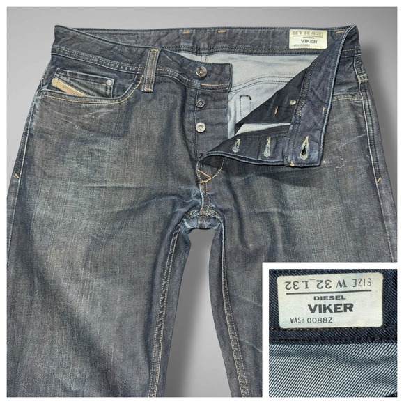 Diesel Other - Diesel Jeans Mens 32x32 Blue Viker Straight Leg Dark Wash Repaired 0088Z
